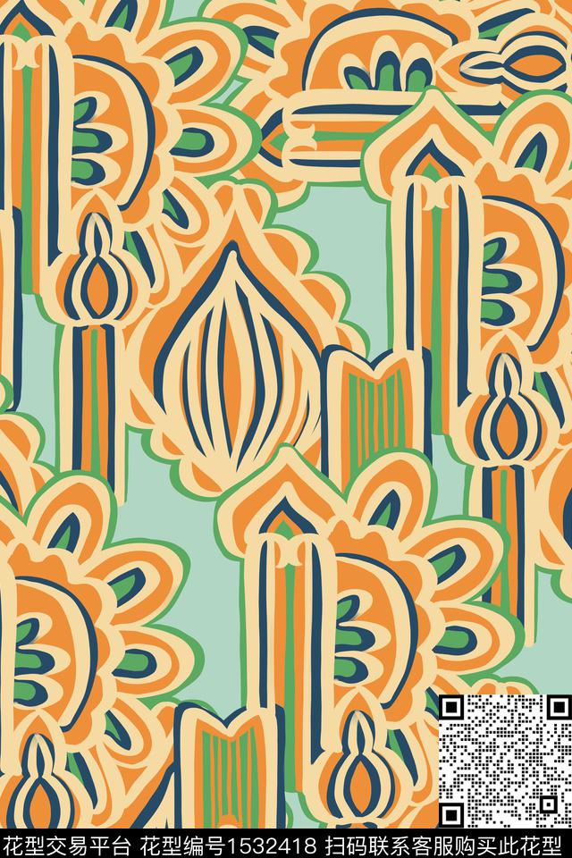 传统纹样01.jpg - 1532418 - 装饰纹样 传统配色 民族风 - 数码印花花型 － 女装花型设计 － 瓦栏