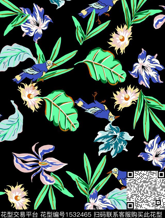 guan1106.jpg - 1532465 - 手绘 花卉 花鸟 - 传统印花花型 － 女装花型设计 － 瓦栏