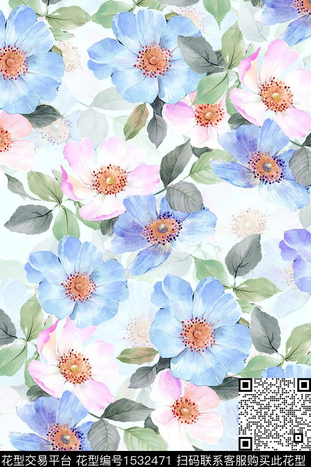 XZ4526.jpg - 1532471 - 女装 水彩 花卉 - 数码印花花型 － 女装花型设计 － 瓦栏