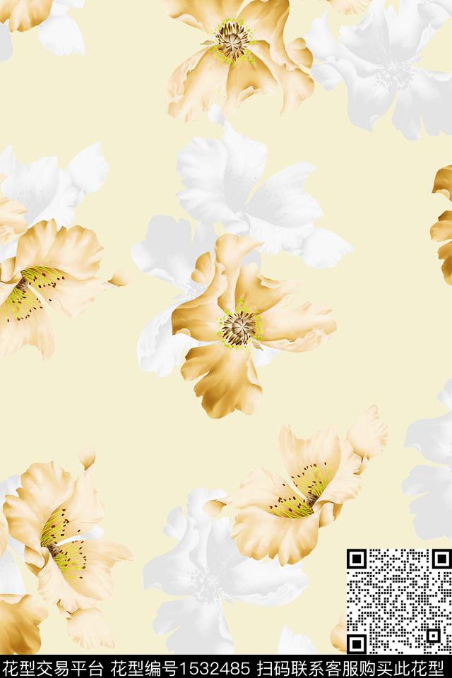 Z13909.jpg - 1532485 - 春夏花型 水彩花卉 花卉 - 数码印花花型 － 女装花型设计 － 瓦栏