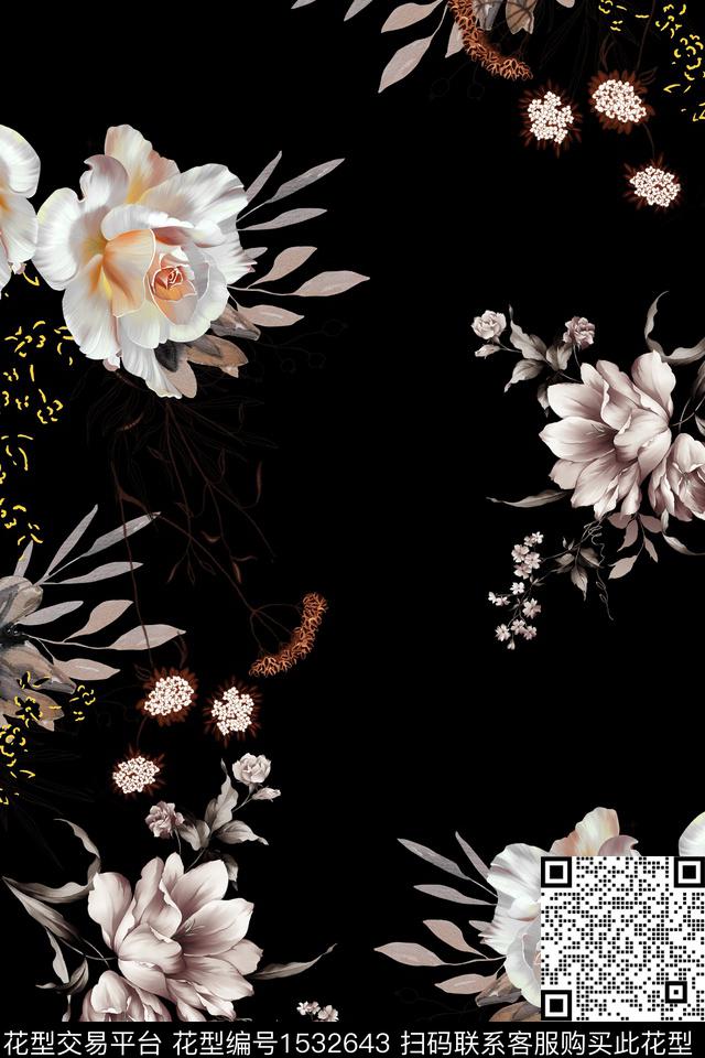 n3.jpg - 1532643 - 花卉 水彩 黑底花卉 - 数码印花花型 － 女装花型设计 － 瓦栏