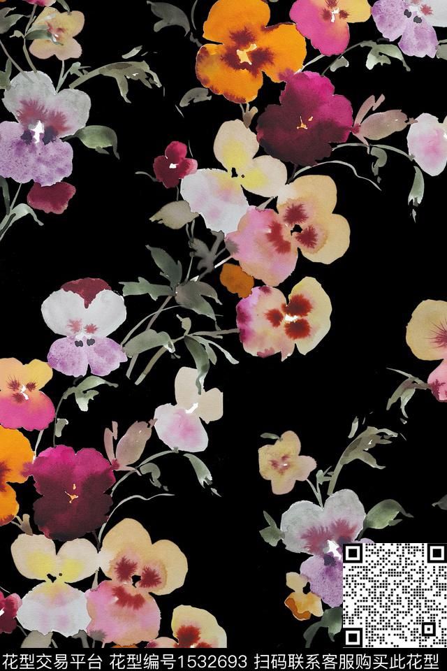 XZ4537.jpg - 1532693 - 水彩 满版 花卉 - 数码印花花型 － 女装花型设计 － 瓦栏