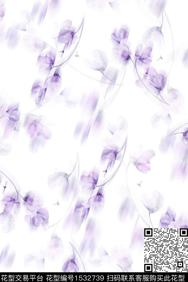 花卉模糊女装数码印花花型下载（图片编号: 1532739） - 瓦栏（Walan）