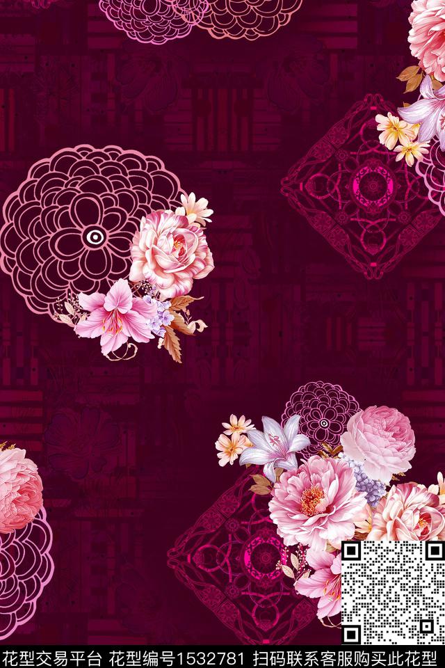 YHH01 (6).jpg - 1532781 - 香云纱 古典纹样 花卉 - 数码印花花型 － 女装花型设计 － 瓦栏