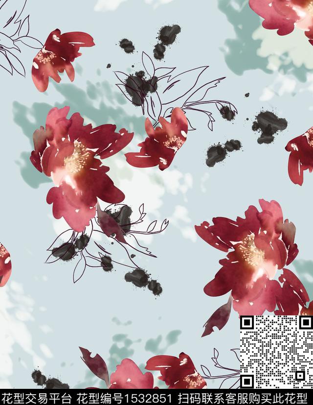 女装花卉连衣裙数码印花花型下载（图片编号: 1532851） - 瓦栏（Walan）