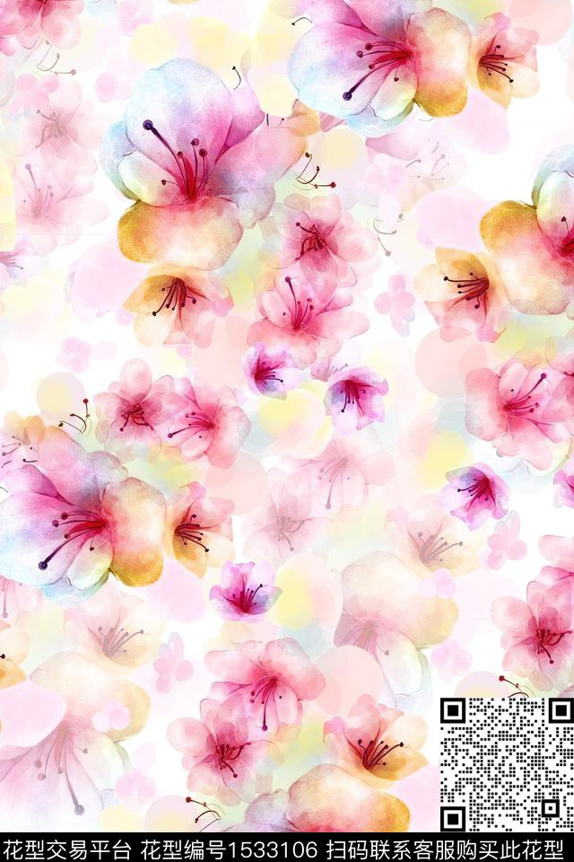 XZ4543.jpg - 1533106 - 数码花型 水彩 花卉 - 数码印花花型 － 女装花型设计 － 瓦栏