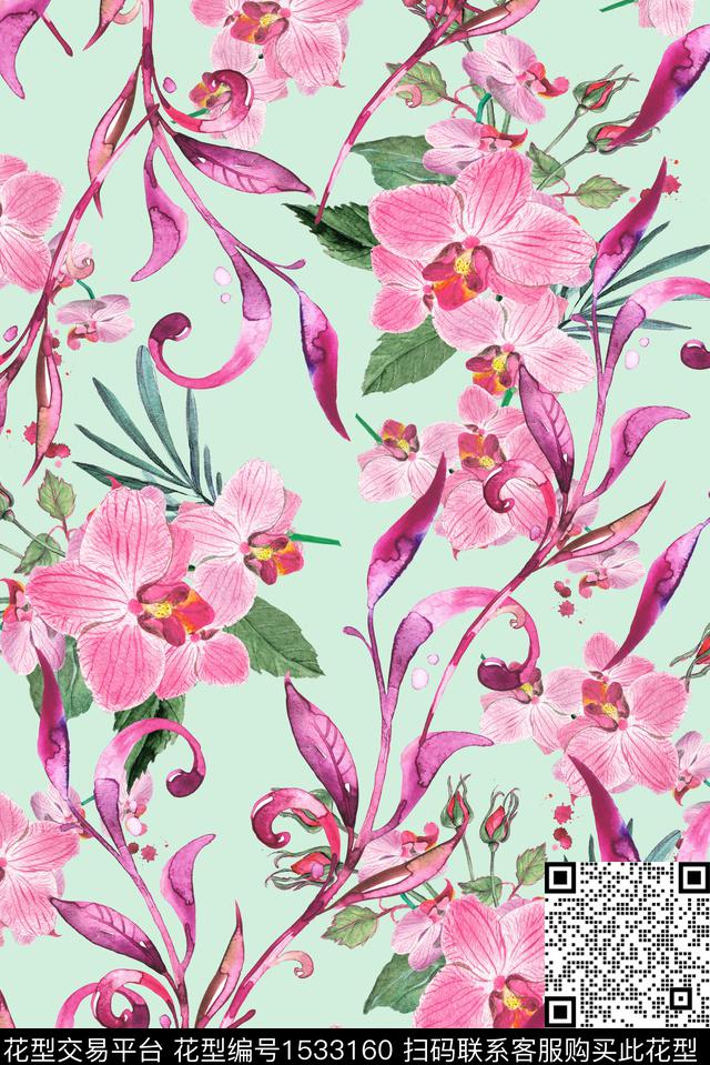 032701.jpg - 1533160 - 花卉 绿植树叶 数码花型 - 数码印花花型 － 女装花型设计 － 瓦栏