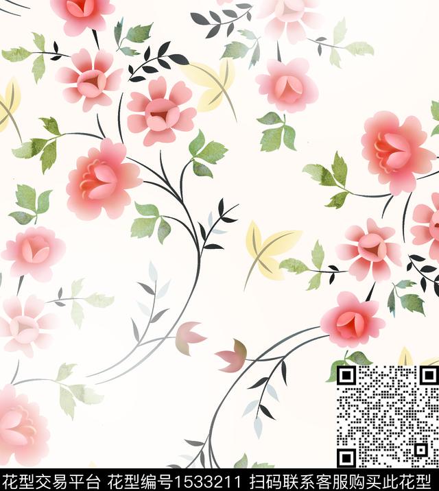 2023kk-02.tif - 1533211 - 时尚 花卉 手绘花卉 - 数码印花花型 － 女装花型设计 － 瓦栏