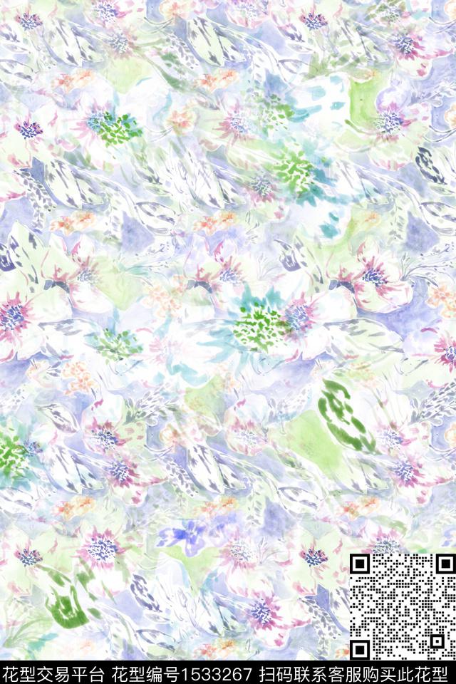 WC03044.jpg - 1533267 - 花卉 水彩 抽象 - 数码印花花型 － 女装花型设计 － 瓦栏