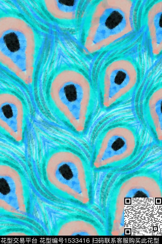 动物纹02.jpg - 1533416 - 动物纹 羽毛 孔雀羽 - 数码印花花型 － 女装花型设计 － 瓦栏