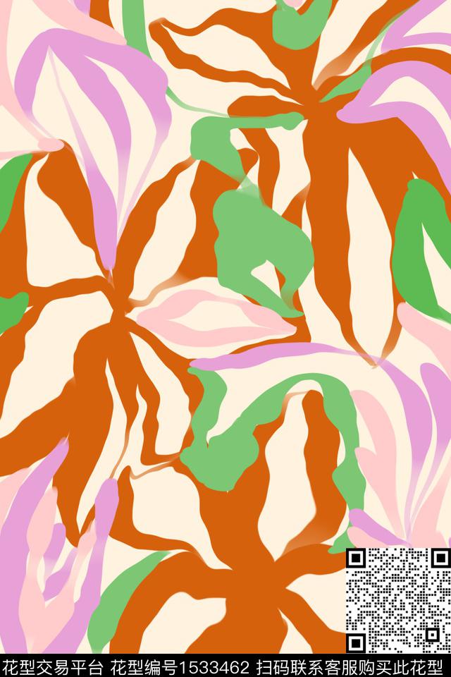 线条抽象花卉淑女数码印花花型下载（图片编号: 1533462） - 瓦栏（Walan）