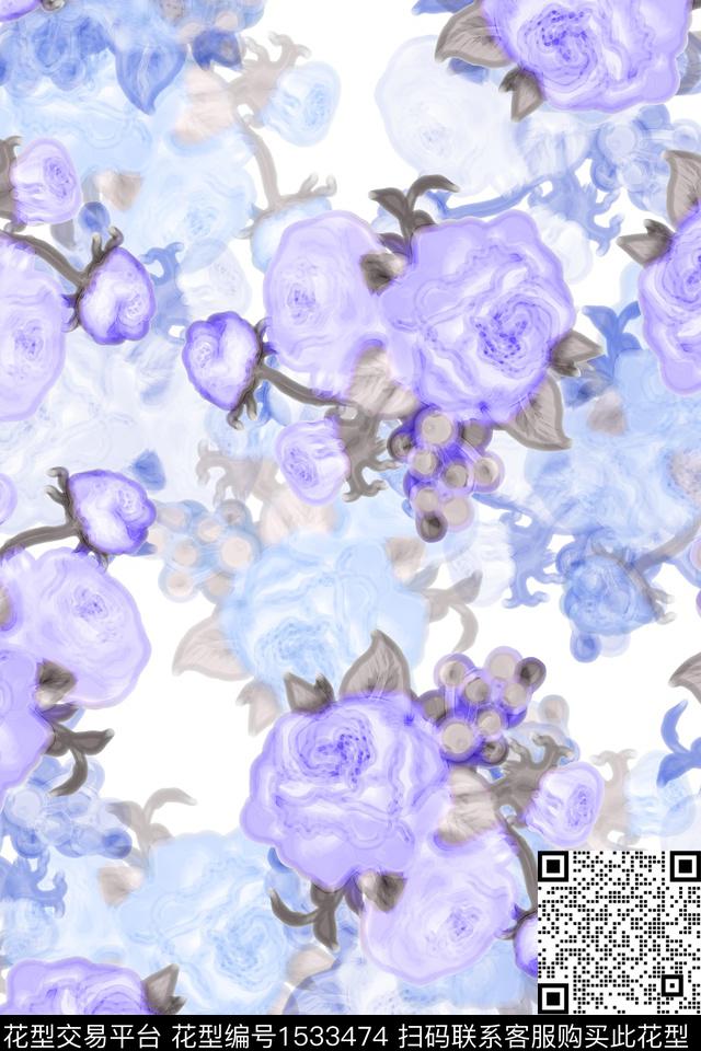 Z13932.jpg - 1533474 - 春夏花型 水彩花卉 花卉 - 数码印花花型 － 女装花型设计 － 瓦栏