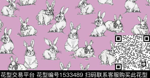 兔子.jpg - 1533489 - 女装 兔子 动物 - 数码印花花型 － 女装花型设计 － 瓦栏