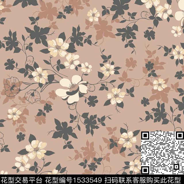 绿植树叶小碎花数码花型数码印花花型下载（图片编号: 1533549） - 瓦栏（Walan）