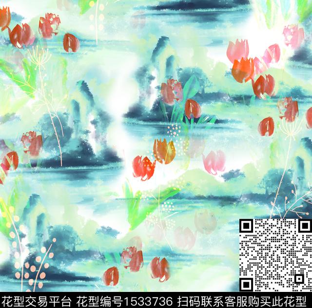 女装花卉连衣裙数码印花花型下载（图片编号: 1533736） - 瓦栏（Walan）