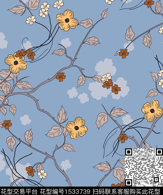 女装花卉连衣裙数码印花花型下载（图片编号: 1533739） - 瓦栏（Walan）