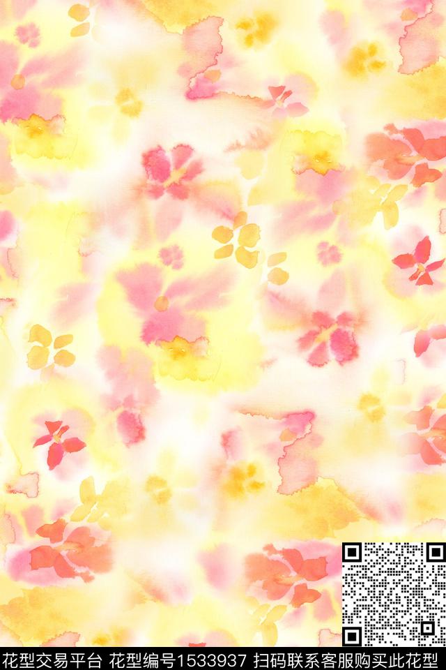 抽象花卉春夏花型水彩花卉数码印花花型下载（图片编号: 1533937） - 瓦栏（Walan）