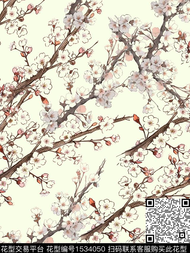 腊梅.jpg - 1534050 - 植物 花卉 梅花 - 数码印花花型 － 女装花型设计 － 瓦栏