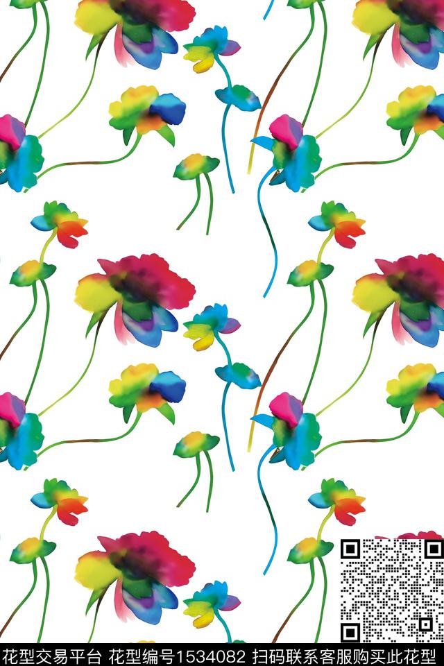 碎花水彩图案3.jpg - 1534082 - 手绘 水彩花卉 花卉 - 数码印花花型 － 女装花型设计 － 瓦栏
