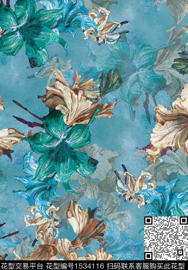 香云纱中国风旗袍数码印花花型下载（图片编号: 1534116） - 瓦栏（Walan）