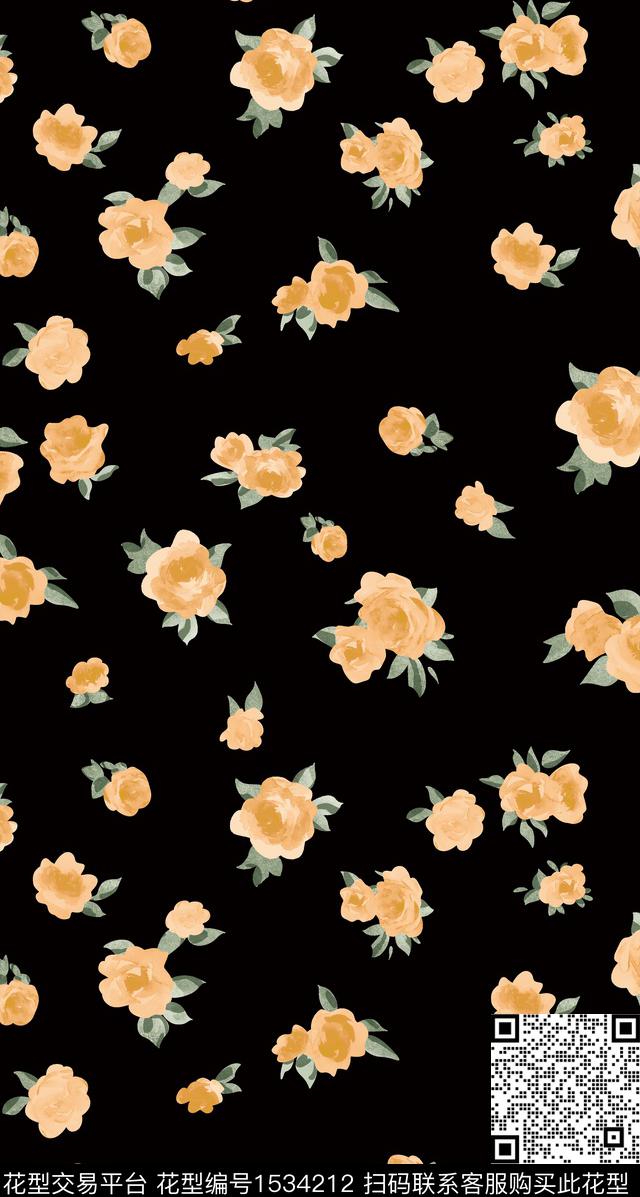 0506-d.jpg - 1534212 - 黑底花卉 传统花型 玫瑰花 - 数码印花花型 － 女装花型设计 － 瓦栏