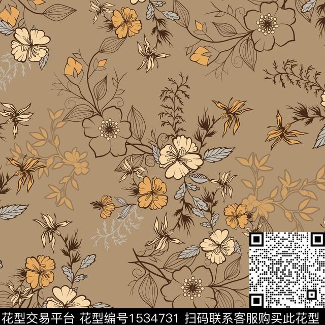 绿植树叶花卉小花数码印花花型下载（图片编号: 1534731） - 瓦栏（Walan）