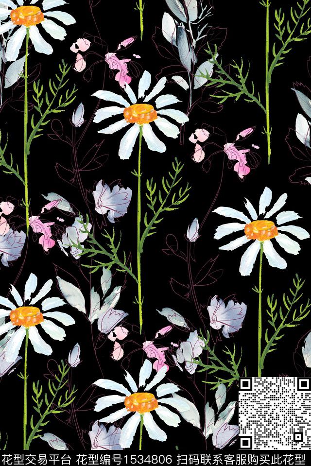 041103.jpg - 1534806 - 花卉 叶子 黑底花卉 - 数码印花花型 － 女装花型设计 － 瓦栏
