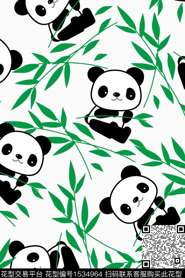 卡通动物熊猫数码印花花型下载（图片编号: 1534964） - 瓦栏（Walan）