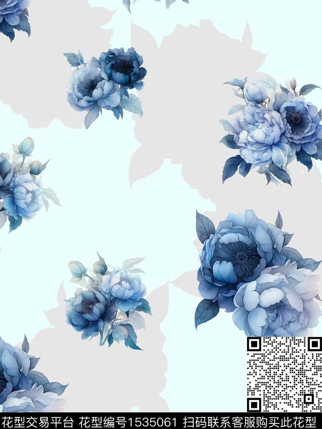 蓝牡丹.jpg - 1535061 - 牡丹 花卉 数码花型 - 数码印花花型 － 女装花型设计 － 瓦栏