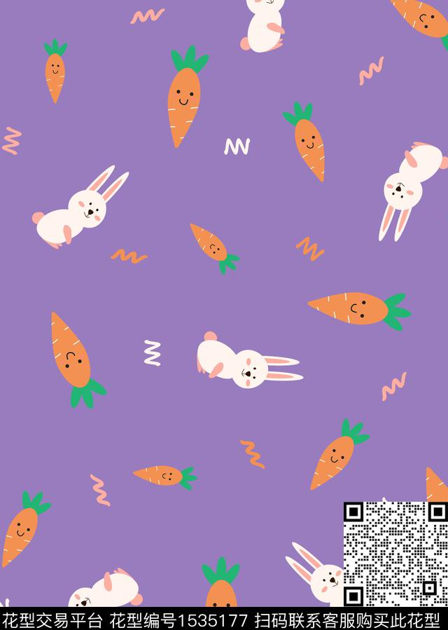 兔子趣味卡通传统印花花型下载（图片编号: 1535177） - 瓦栏（Walan）