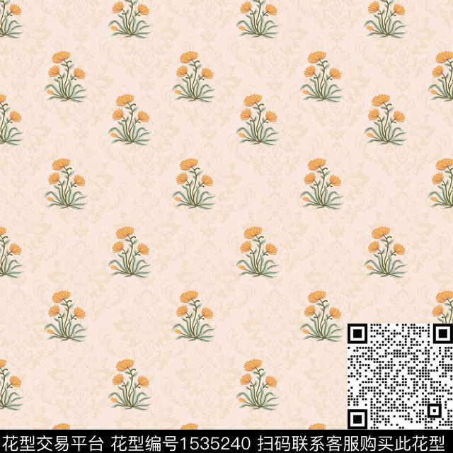 230414方巾.jpg - 1535240 - 花卉 古典花纹 方巾 - 数码印花花型 － 方巾花型设计 － 瓦栏