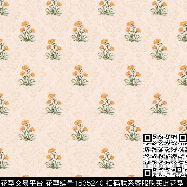 花卉方巾数码印花花型下载（图片编号: 1535240） - 瓦栏（Walan）