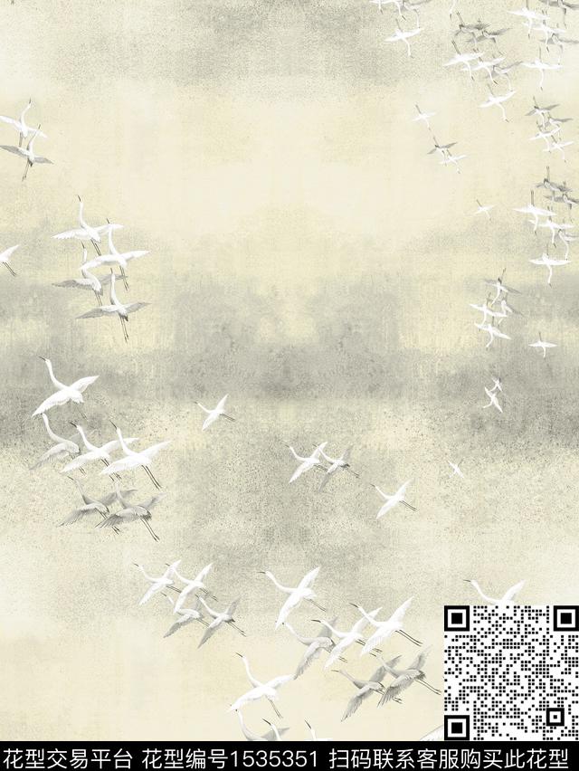 底纹天鹅定位数码印花花型下载（图片编号: 1535351） - 瓦栏（Walan）