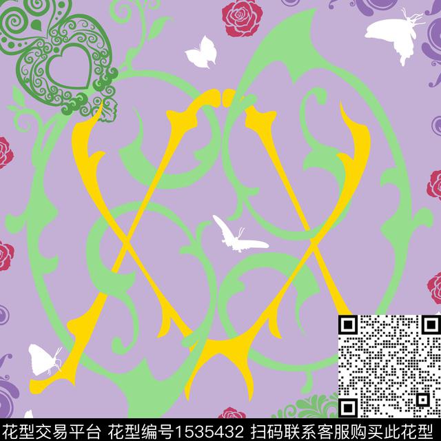趣味蝴蝶年轻女性数码印花花型下载（图片编号: 1535432） - 瓦栏（Walan）