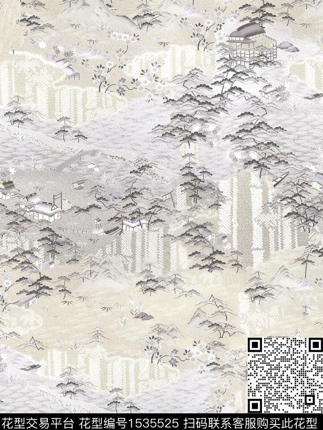 定位房屋手绘数码印花花型下载（图片编号: 1535525） - 瓦栏（Walan）