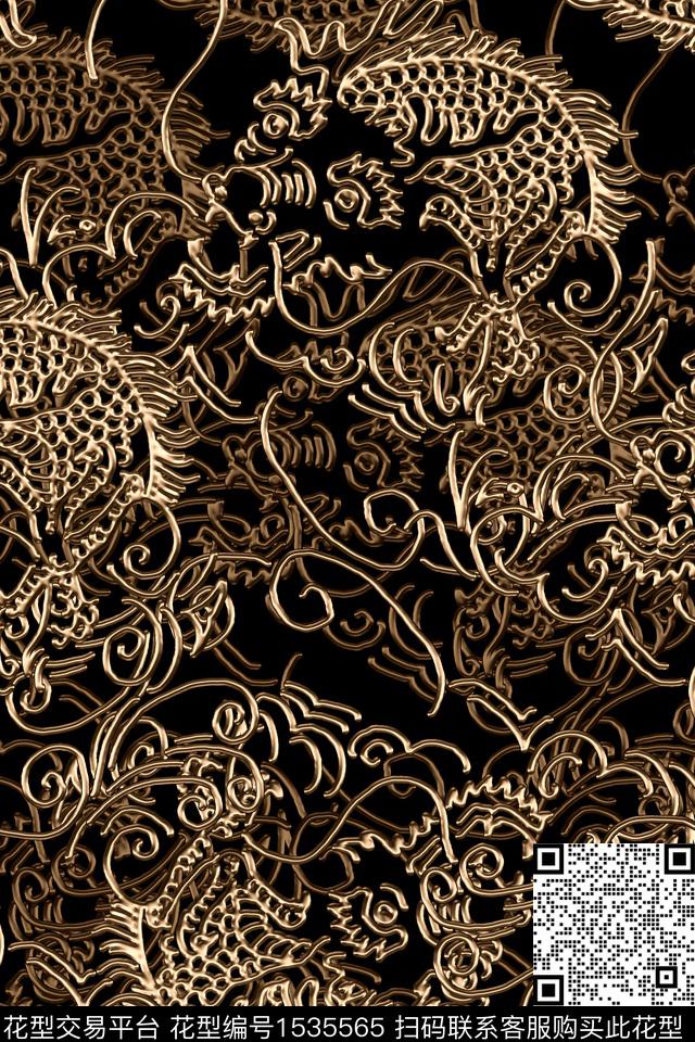 龙头线条金属数码印花花型下载（图片编号: 1535565） - 瓦栏（Walan）