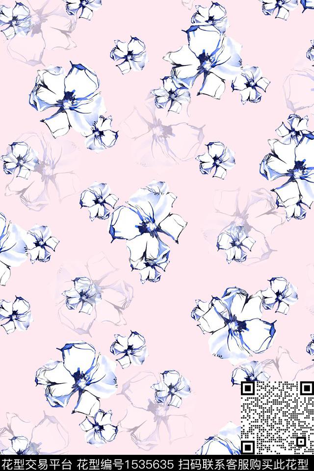 手绘年轻女性花卉数码印花花型下载（图片编号: 1535635） - 瓦栏（Walan）