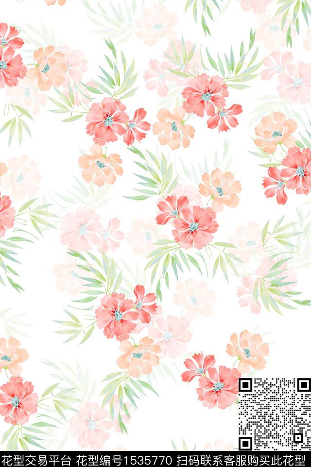 绿植树叶小清新年轻女性数码印花花型下载（图片编号: 1535770） - 瓦栏（Walan）