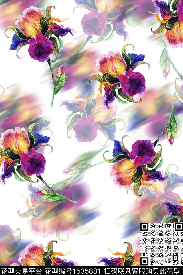 花卉影花模糊数码印花花型下载（图片编号: 1535881） - 瓦栏（Walan）