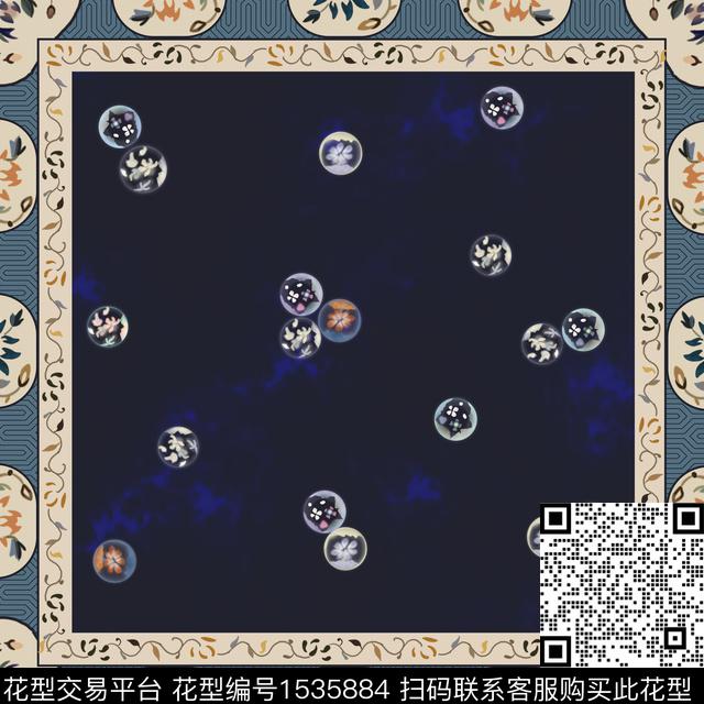 植物方巾国风数码印花花型下载（图片编号: 1535884） - 瓦栏（Walan）