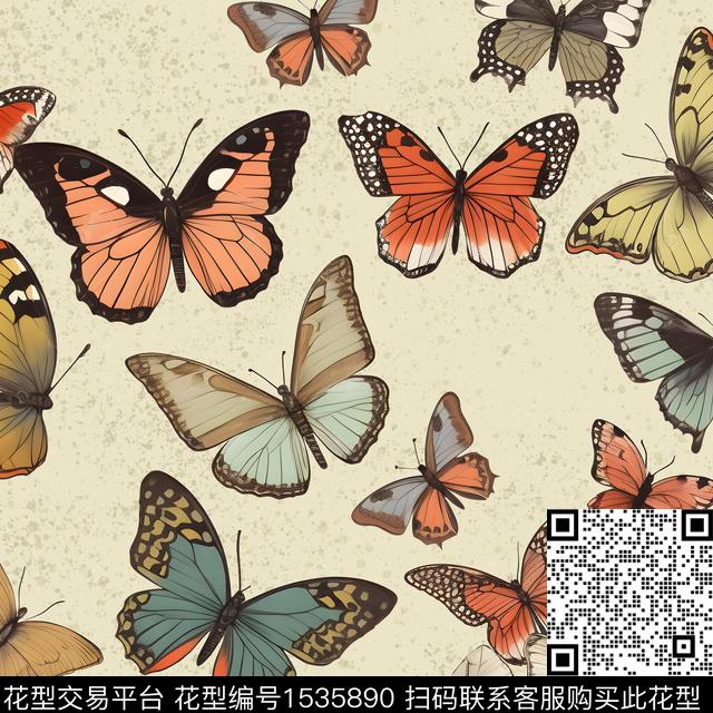 蝴蝶底纹满版数码印花花型下载（图片编号: 1535890） - 瓦栏（Walan）