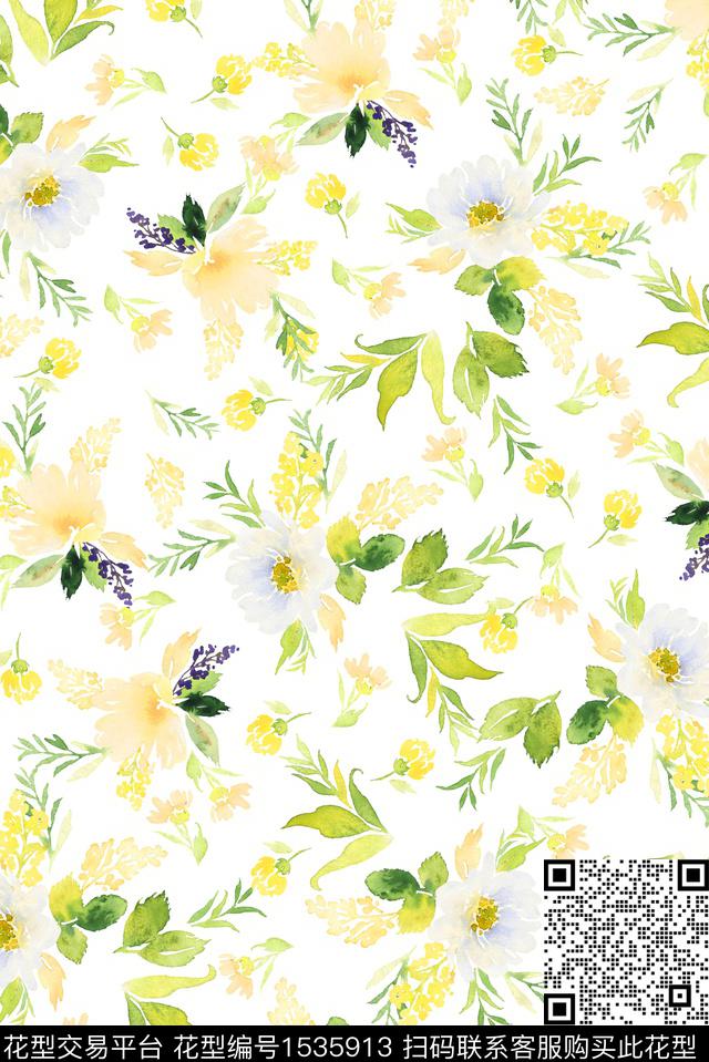 水彩绿植树叶花卉数码印花花型下载（图片编号: 1535913） - 瓦栏（Walan）