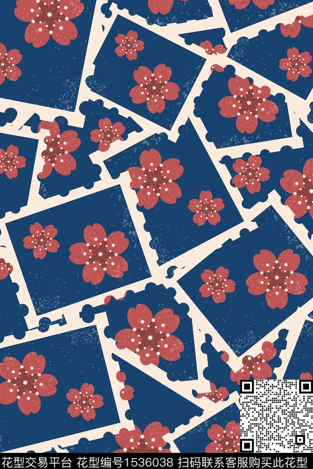 卡通邮票花卉数码印花花型下载（图片编号: 1536038） - 瓦栏（Walan）