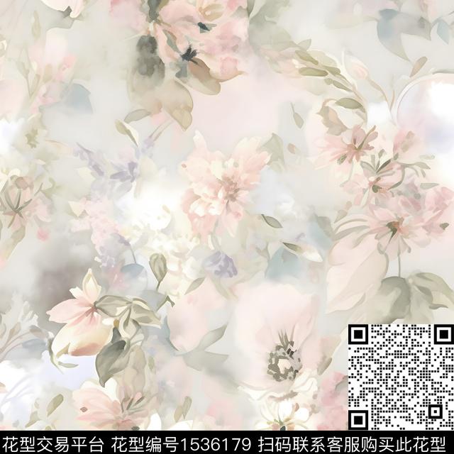 水彩花園.png - 1536179 - 水彩 花卉 肌理 - 数码印花花型 － 女装花型设计 － 瓦栏
