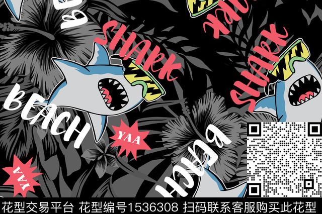 Z23-014.jpg - 1536308 - 动物 鲨鱼 字母 - 传统印花花型 － 泳装花型设计 － 瓦栏