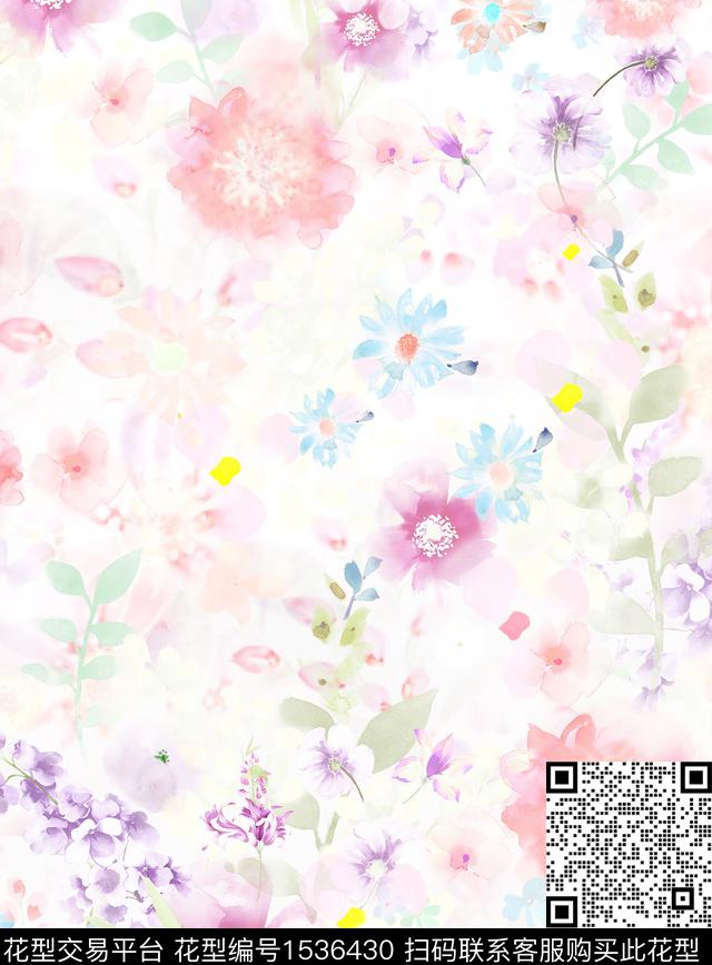 小清新女装水彩数码印花花型下载（图片编号: 1536430） - 瓦栏（Walan）
