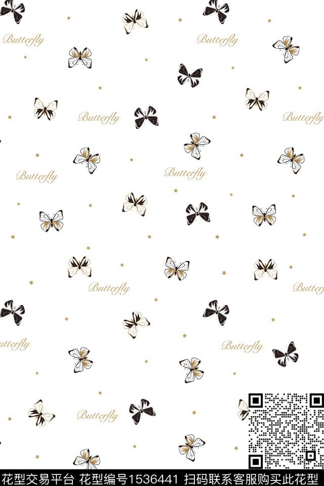 北欧字母蝴蝶数码印花花型下载（图片编号: 1536441） - 瓦栏（Walan）