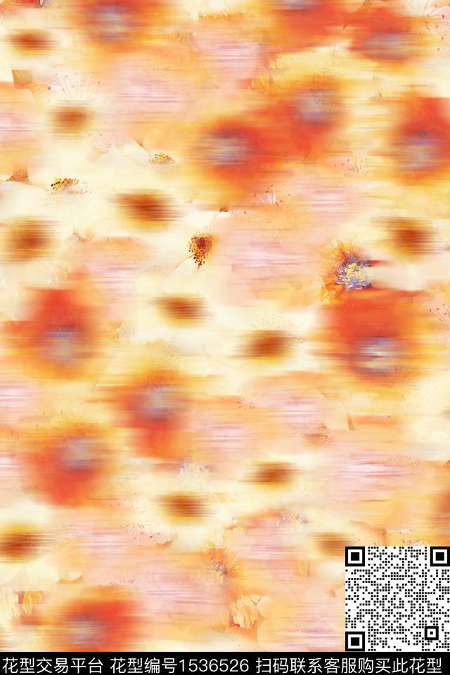 女装花卉模糊花卉数码印花花型下载（图片编号: 1536526） - 瓦栏（Walan）