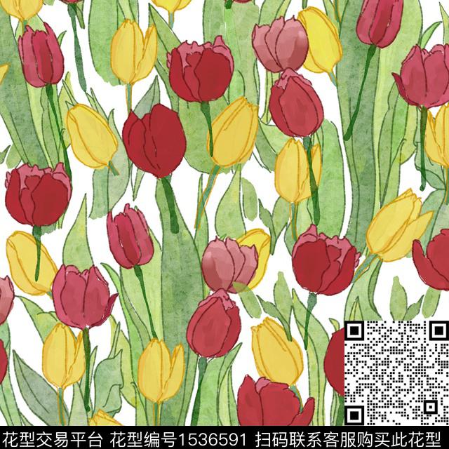 女装郁金香满版散花数码印花花型下载（图片编号: 1536591） - 瓦栏（Walan）