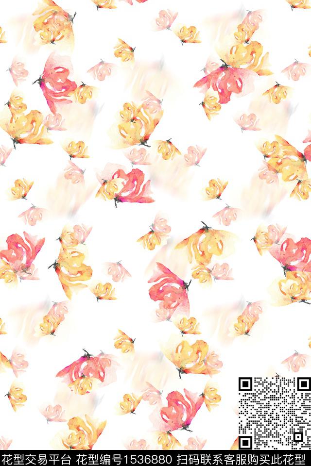WC03097.jpg - 1536880 - 花卉 水彩 抽象花卉 - 数码印花花型 － 女装花型设计 － 瓦栏